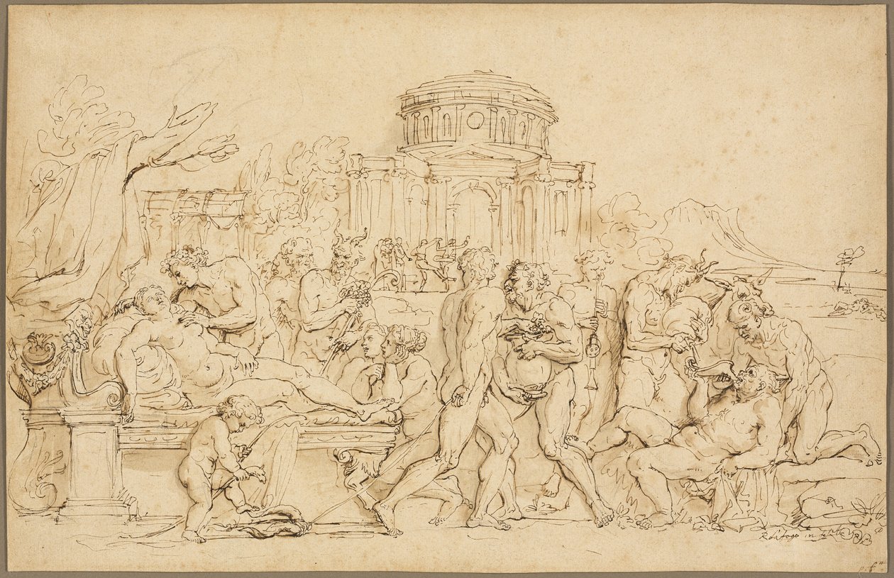 Bacchus en Ariadne, met Silenus, Nimfen en Saters door Raymond de Lafage