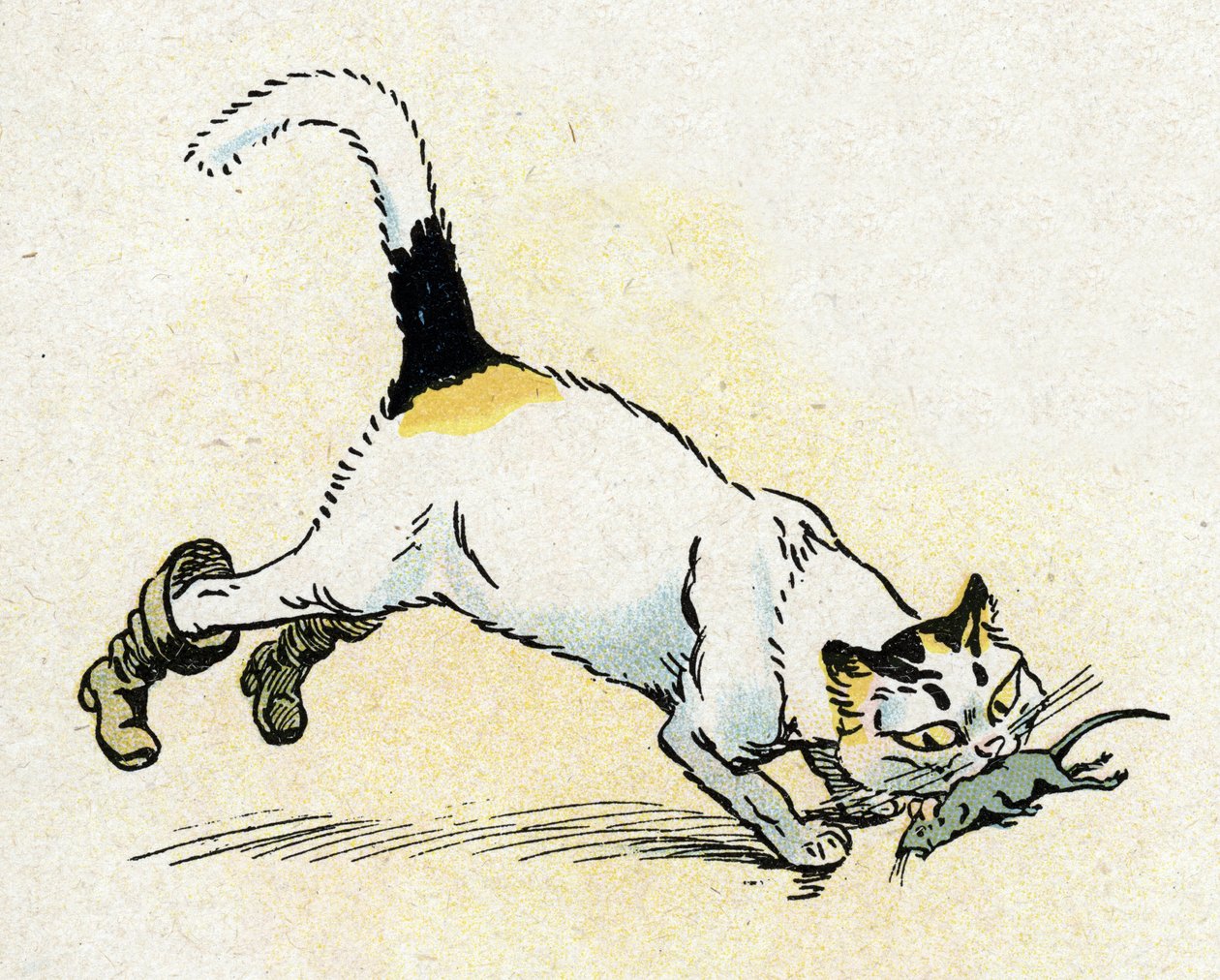 "De Gelaarsde Kat" illustratie voor de sprookjes van Charles Perrault, ca. 1920 door Raymond de la Neziere