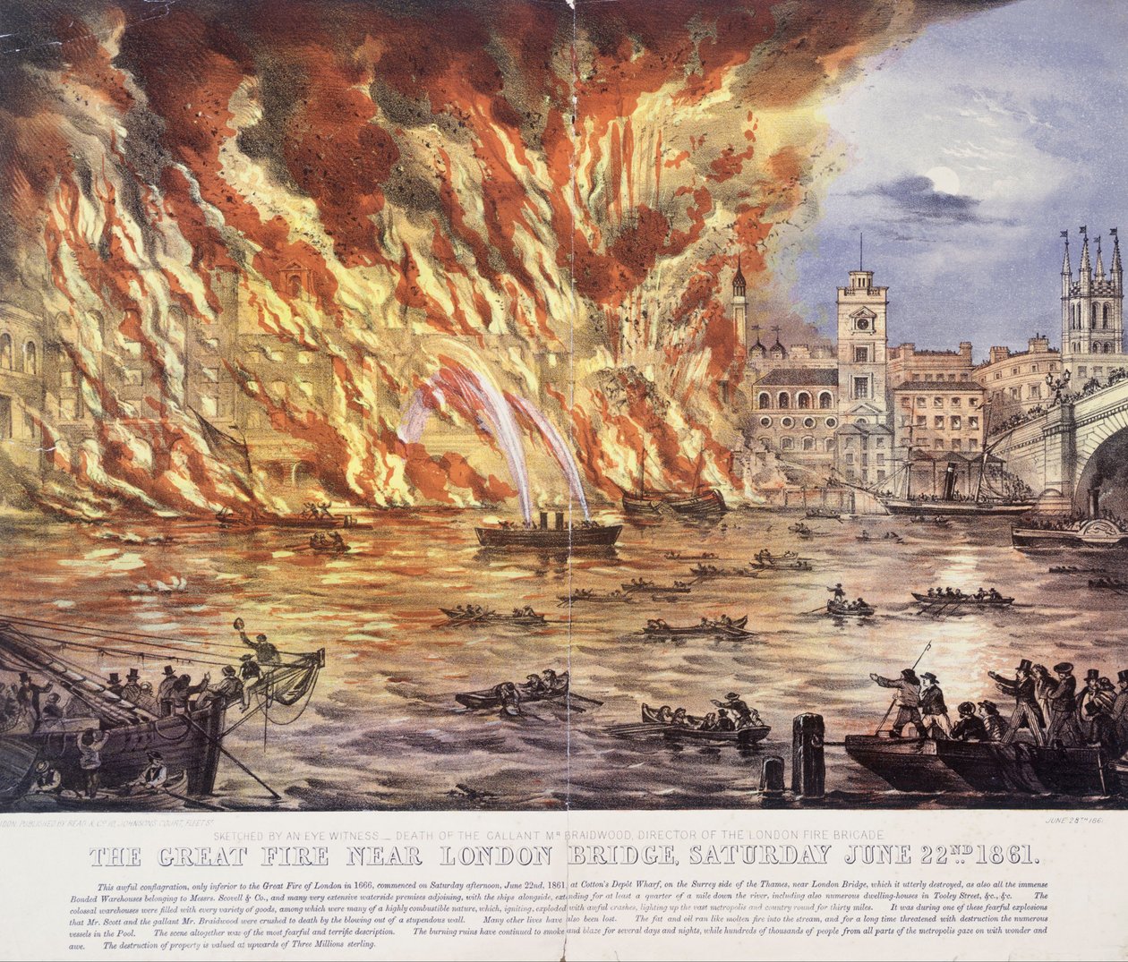 De Grote Brand bij London Bridge, zaterdag 22 juni 1861 door Read and Company
