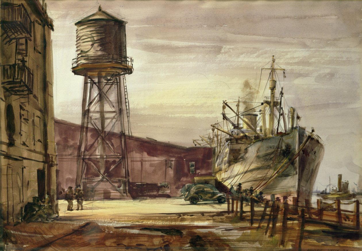 Haven (aquarel op papier) door Reginald Marsh