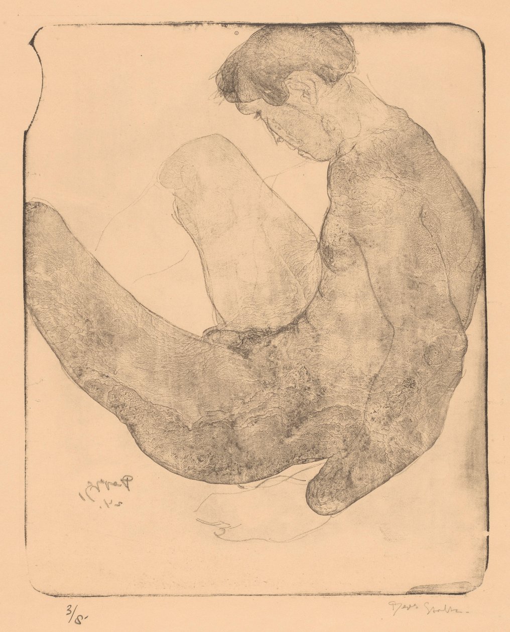 Naakte man met opgetrokken knieën door Reijer Stolk (signed by artist)