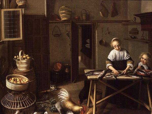 Een Vrouw die Vis Bereidt in haar Keuken door Reinier or Reynier Coveyn or Covyn