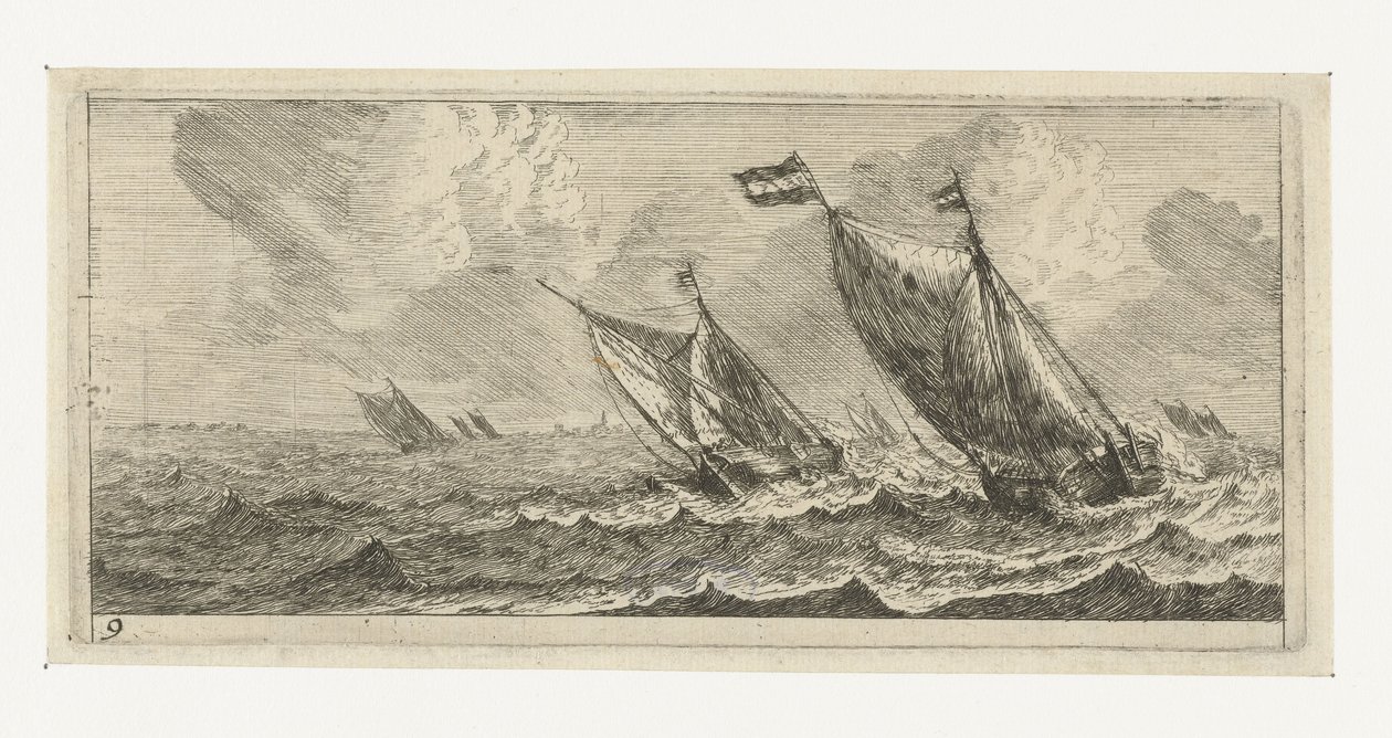 Veerboten op een ruwe zee door Reinier Nooms