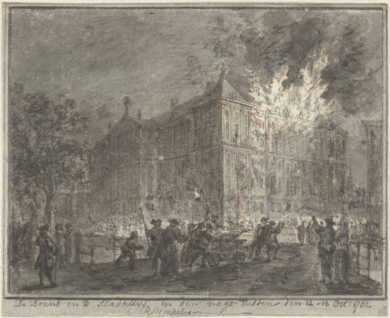 Brand in het stadhuis van Amsterdam, 1762 door Reinier Vinkeles (I)