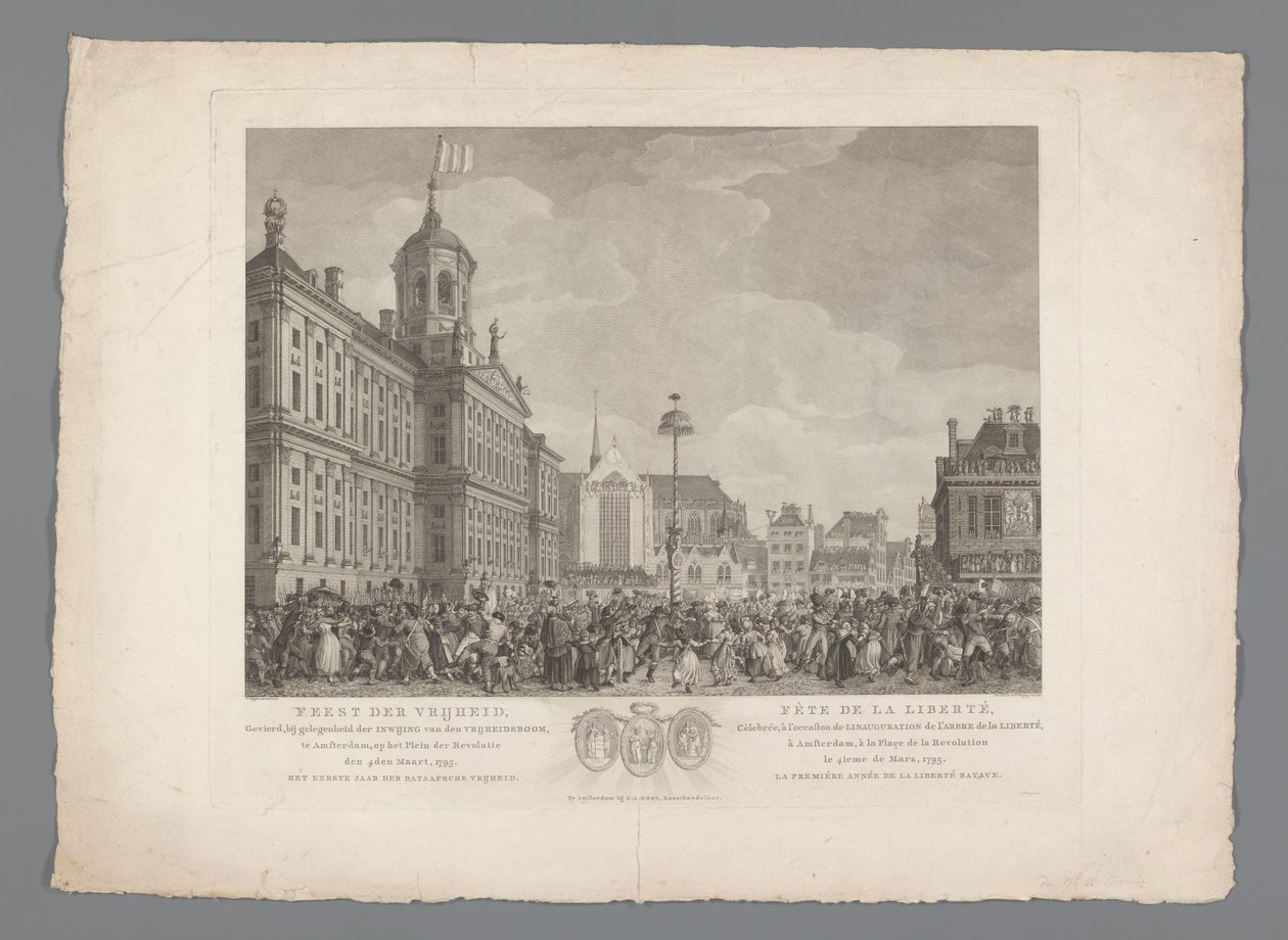 Feest der Vrijheid op de Dam te Amsterdam, 4 maart 1795 door Reinier Vinkeles (I)