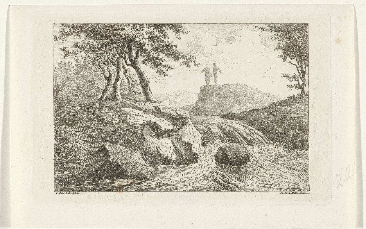 Landschap met waterval door Reinierus Albertus Ludovicus baron van Isendoorn à Blois