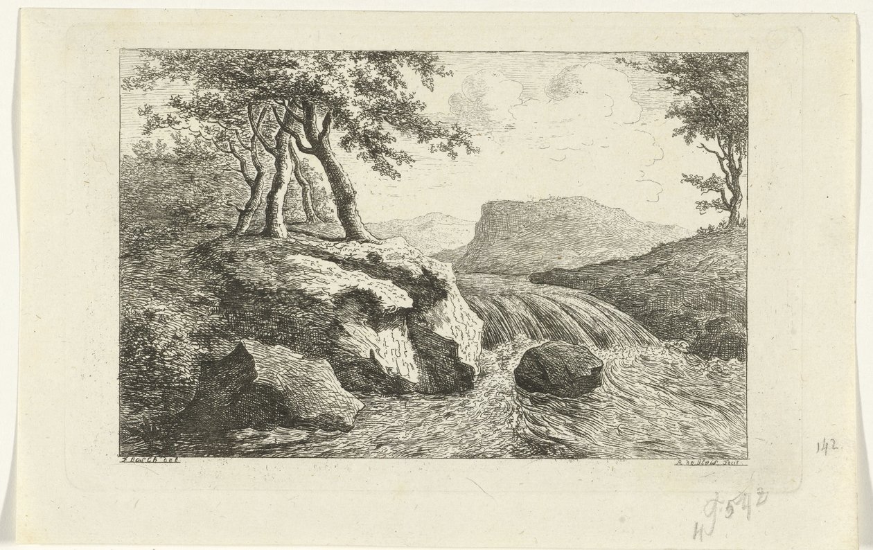 Landschap met waterval door Reinierus Albertus Ludovicus baron van Isendoorn à Blois