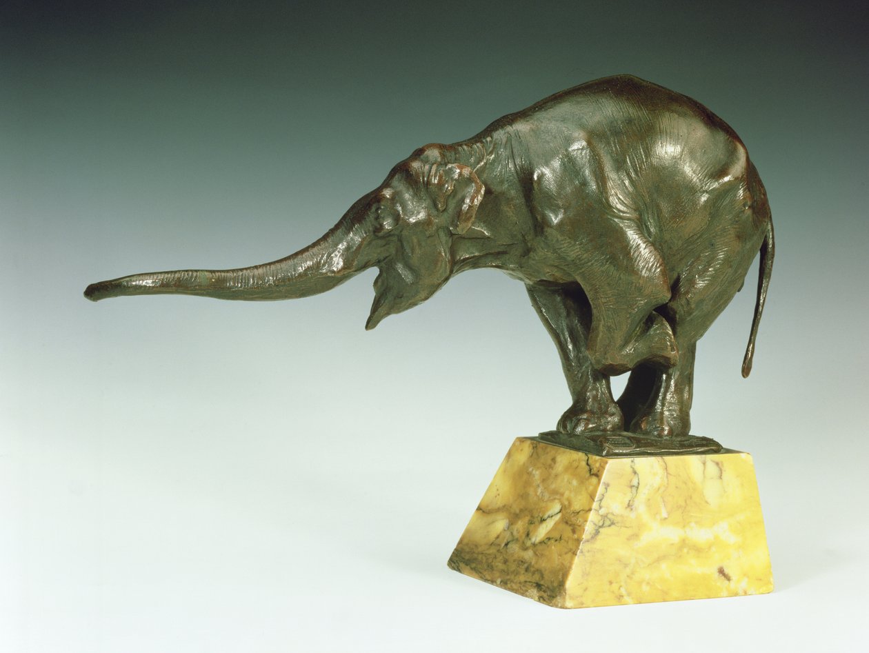Bedelende olifant (brons met marmeren voet) door Rembrandt Bugatti