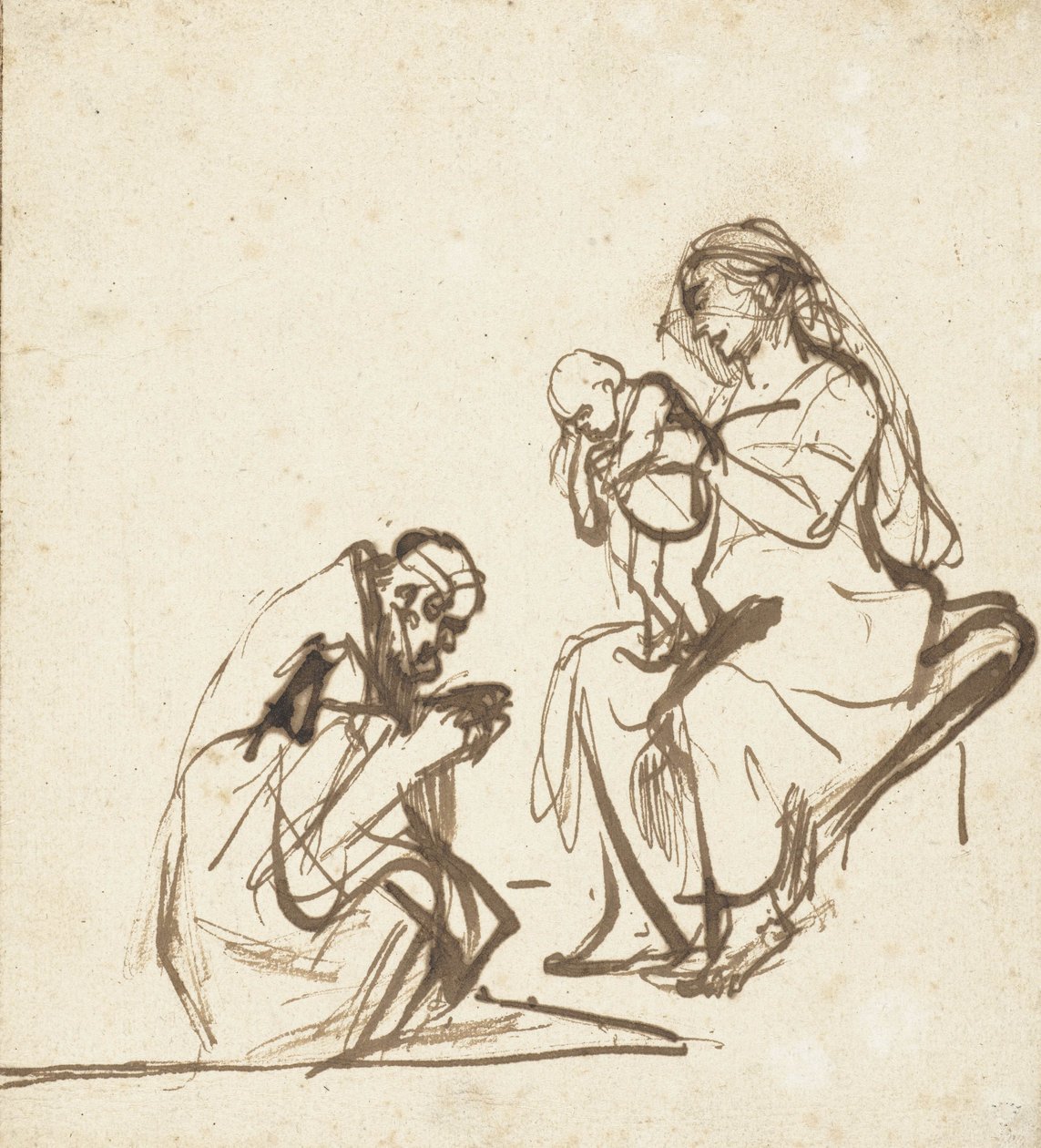Een van de drie koningen aanbidt de Maagd en het Kind, ca. 1635-40 door Rembrandt van Rijn