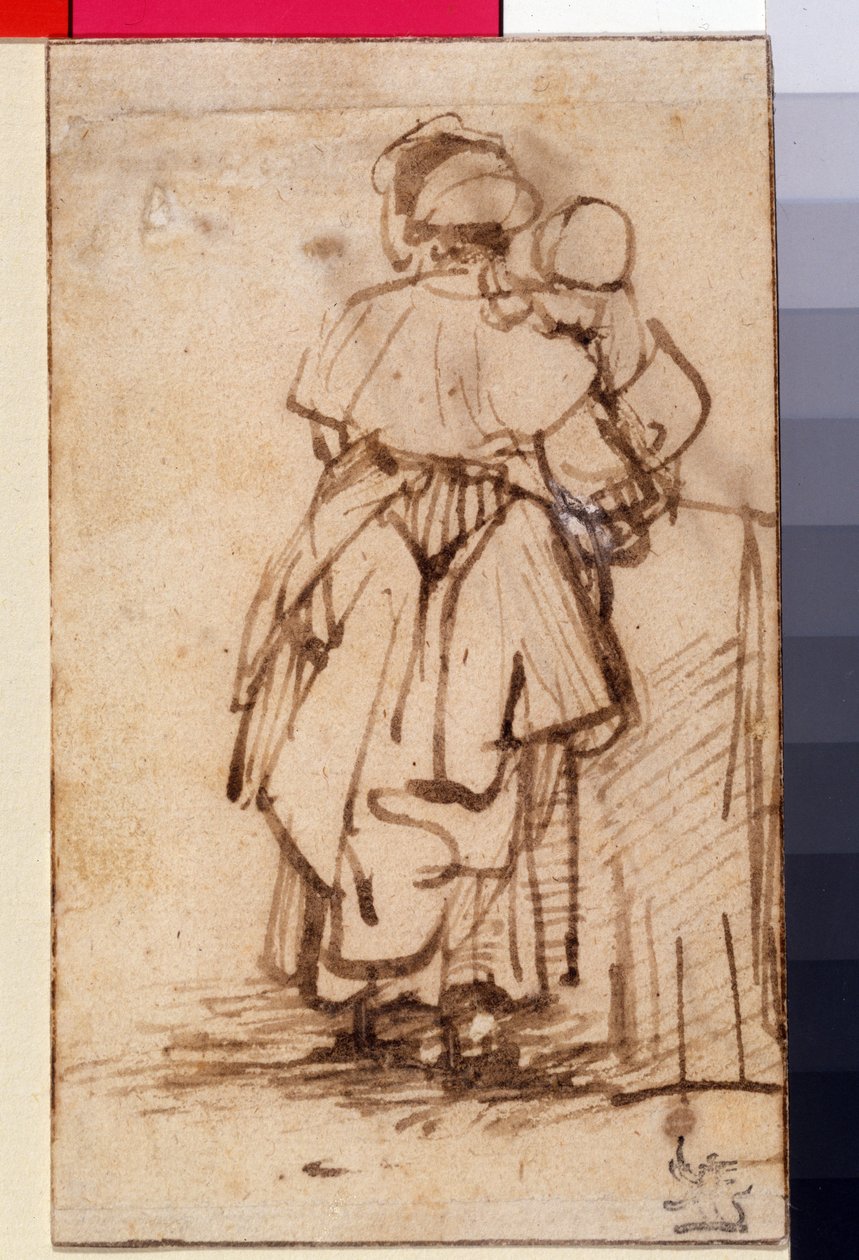 Vrouw met een kind op haar schoot, ca. 1640 door Rembrandt van Rijn