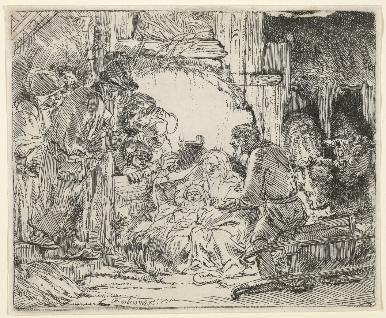 Aanbidding van de herders, met lamp door Rembrandt van Rijn