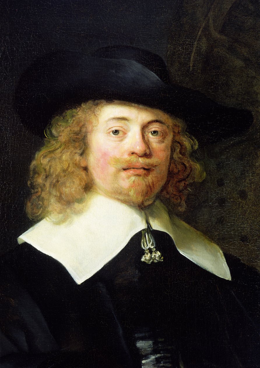 Volledig portret van een staande man (detail) door Rembrandt van Rijn