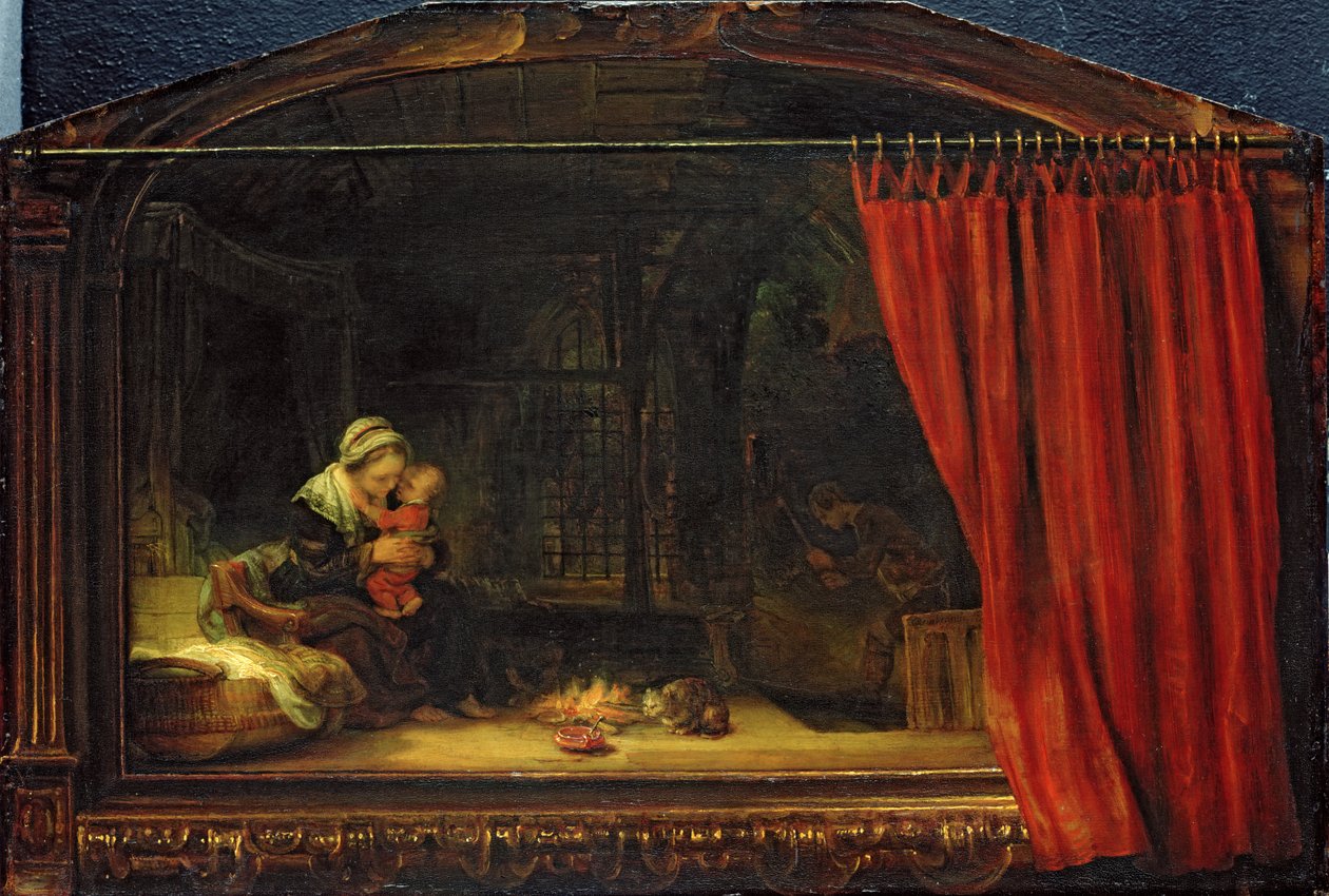 Heilige Familie met een Gordijn, 1646 door Rembrandt van Rijn