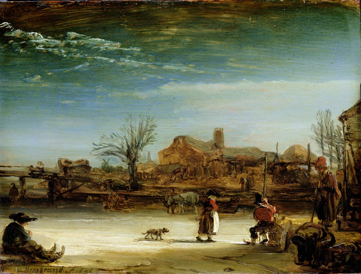 Winterlandschap, 1646 door Rembrandt van Rijn