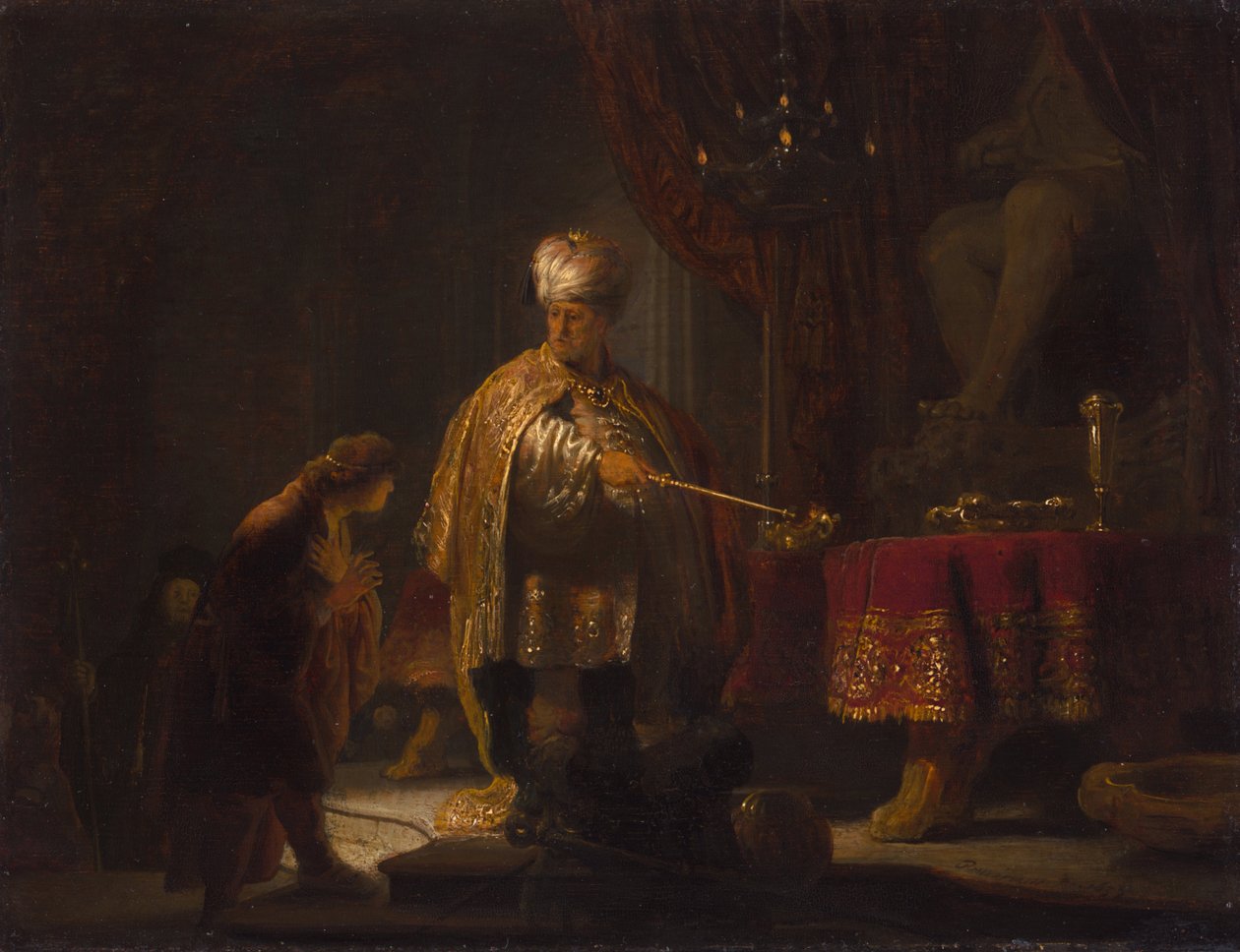 Daniel en Cyrus voor het afgodsbeeld Bel door Rembrandt van Rijn