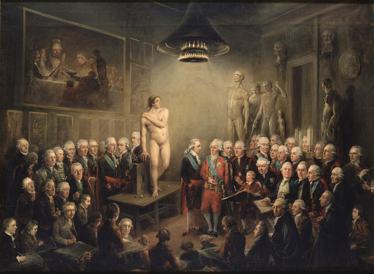 Bezoek van Gustav III aan de Koninklijke Academie voor Beeldende Kunsten door Rembrandt van Rijn