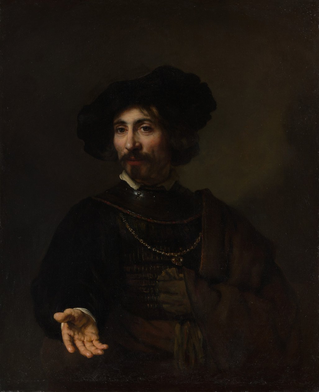 Portret van een man met een stalen gorget door Rembrandt van Rijn