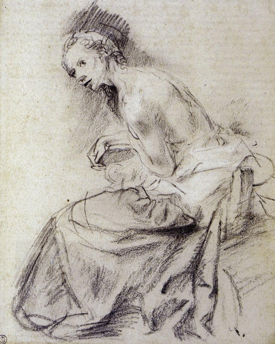 Zittende vrouwelijke naakt door Rembrandt van Rijn