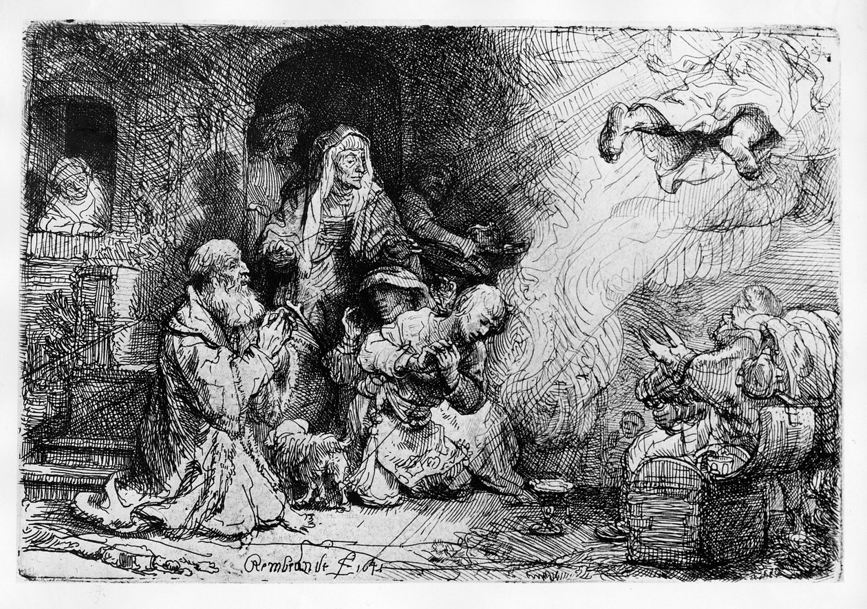De Engel verlaat de familie van Tobias, 1641 door Rembrandt van Rijn