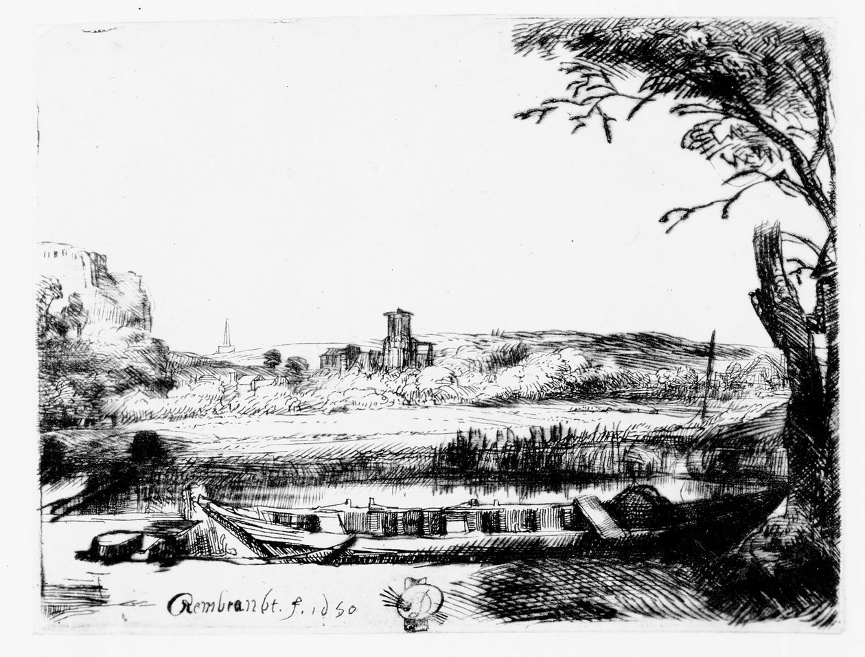 Uitzicht op een kanaal, 1650 door Rembrandt van Rijn