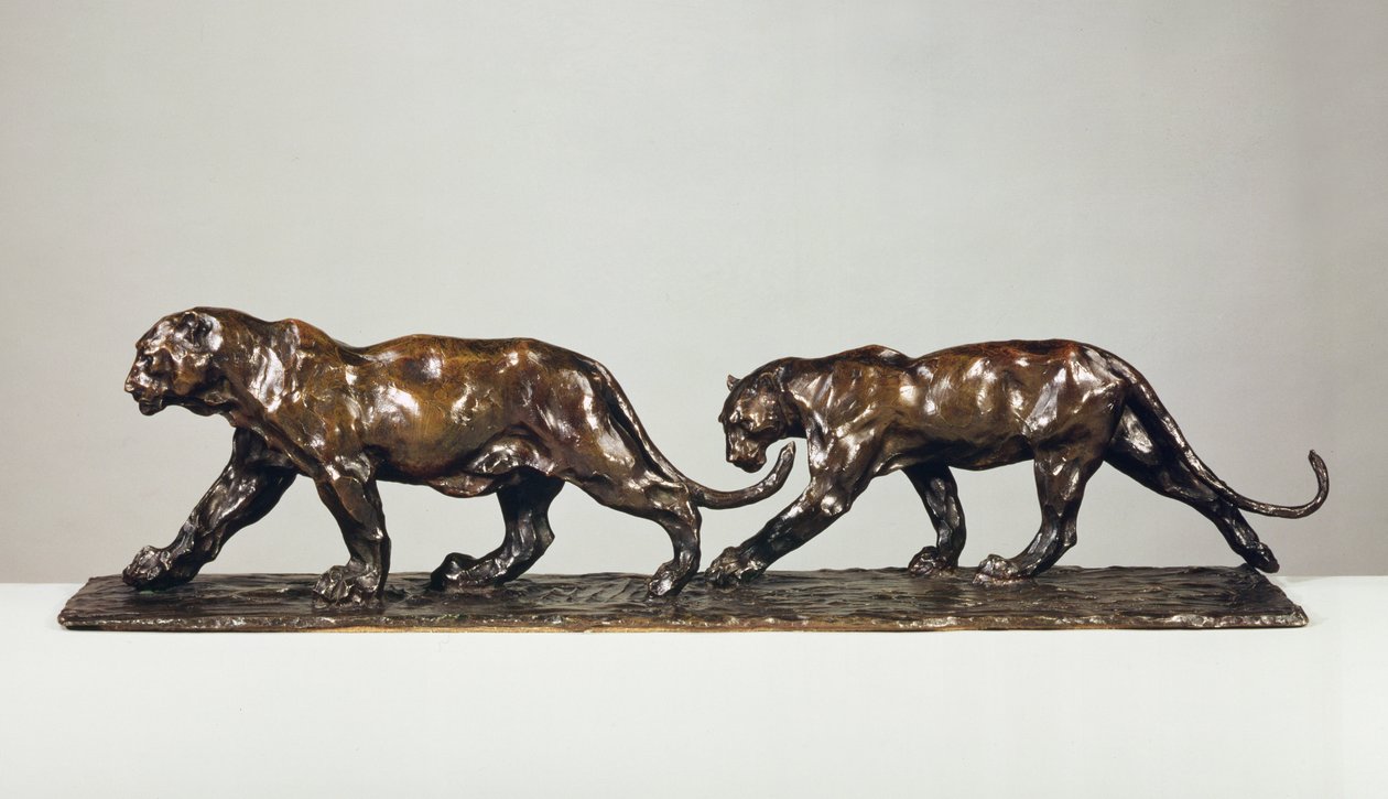 Twee Jaguars (brons) door Rembrandt Bugatti