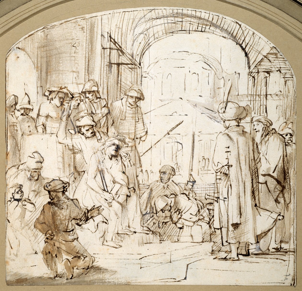 Christus Bespot door Rembrandt Harmensz. van Rijn (school of)