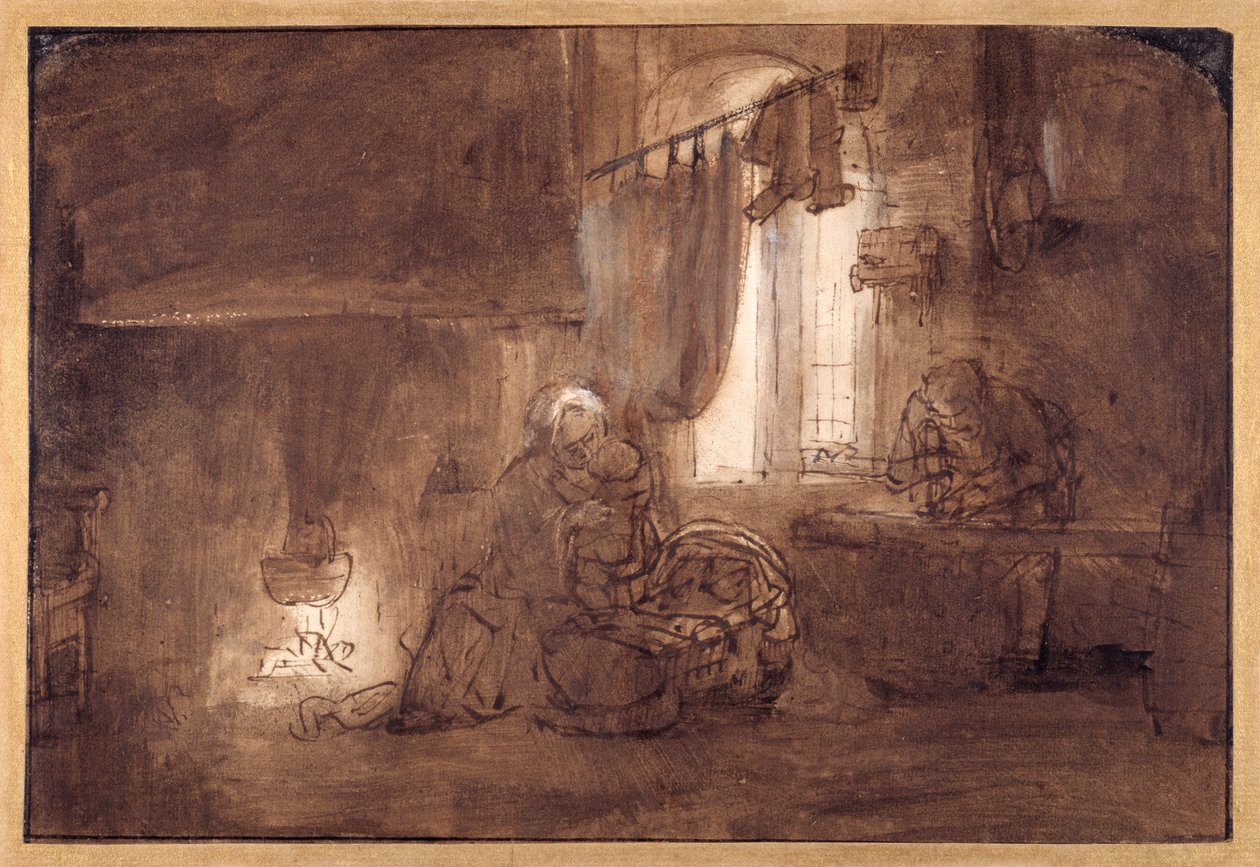 De Heilige Familie in de werkplaats van de timmerman door Rembrandt Harmensz. van Rijn (school of)