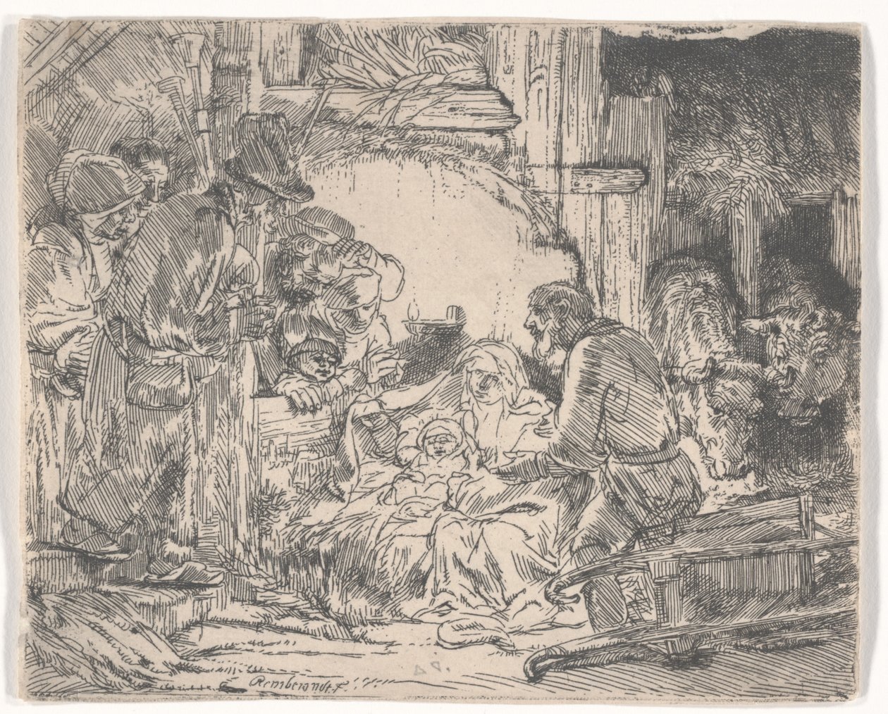 Aanbidding van de herders met een lamp, ca. 1654 door Rembrandt van Rijn
