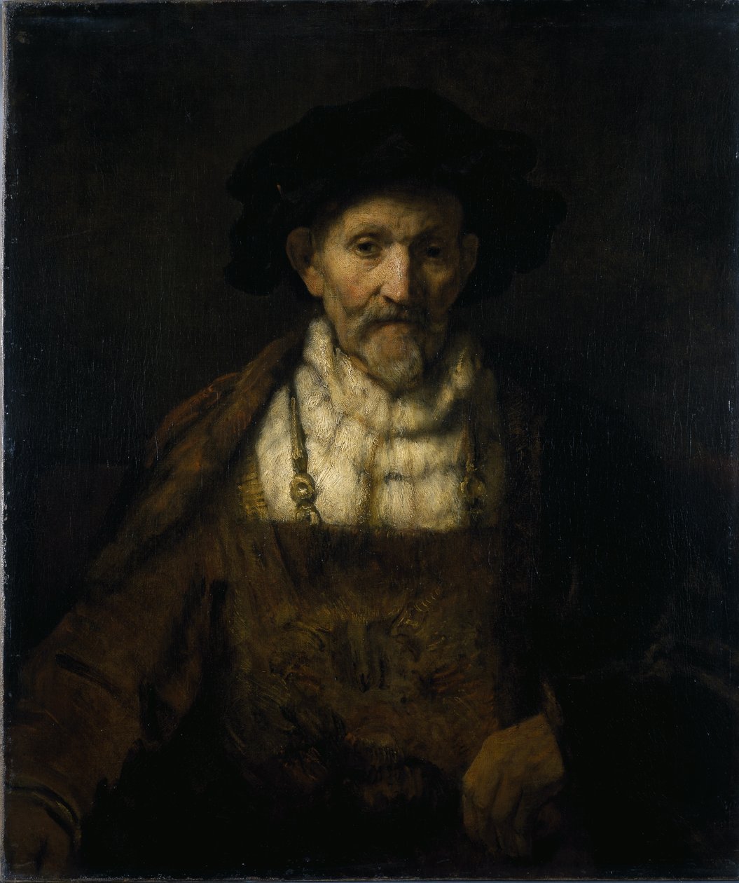 Een oude man in fantasiekostuum door Rembrandt Harmensz. van Rijn
