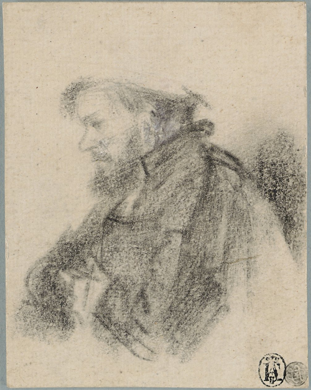 Baardige man, halve lengte, in profiel naar links door Rembrandt van Rijn