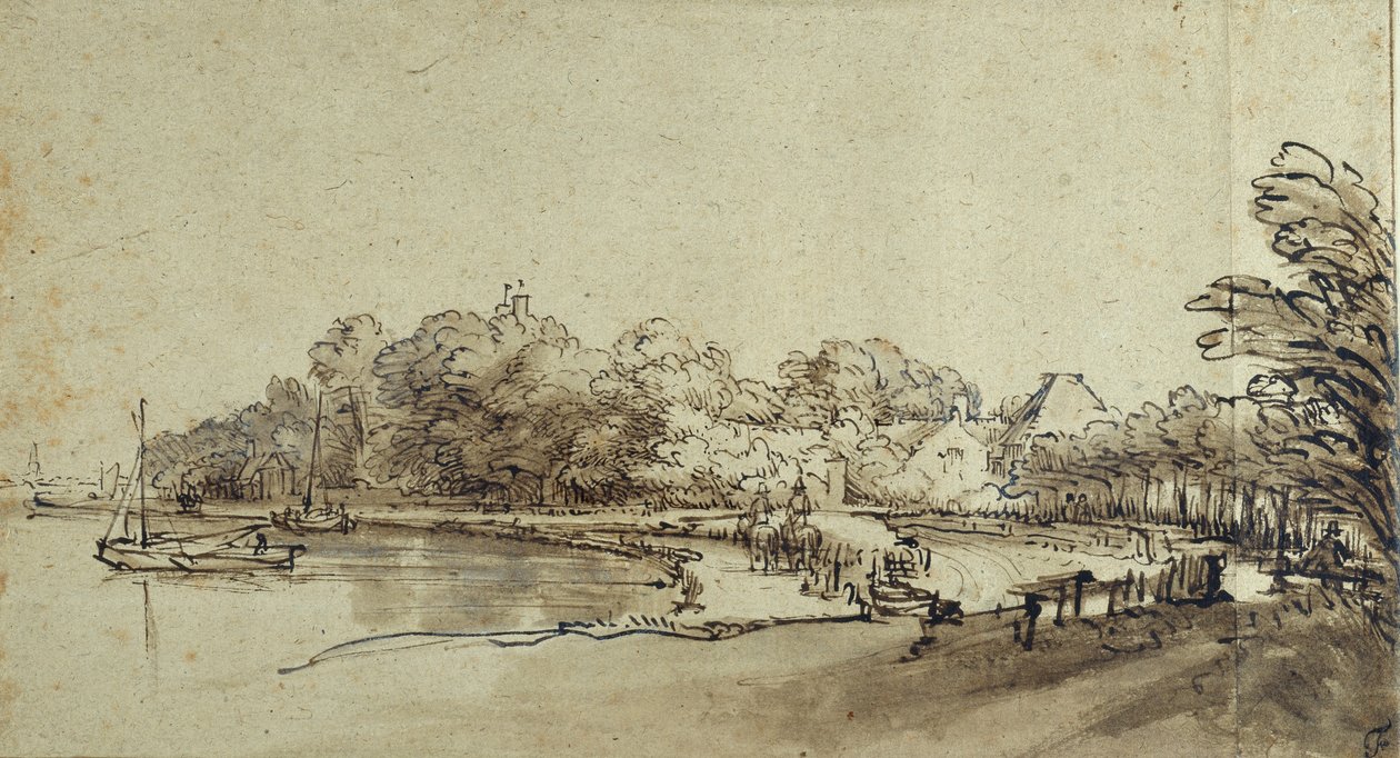 Bocht in de Amstel bij Kostverloren Huis, begin jaren 1650 door Rembrandt Harmensz. van Rijn