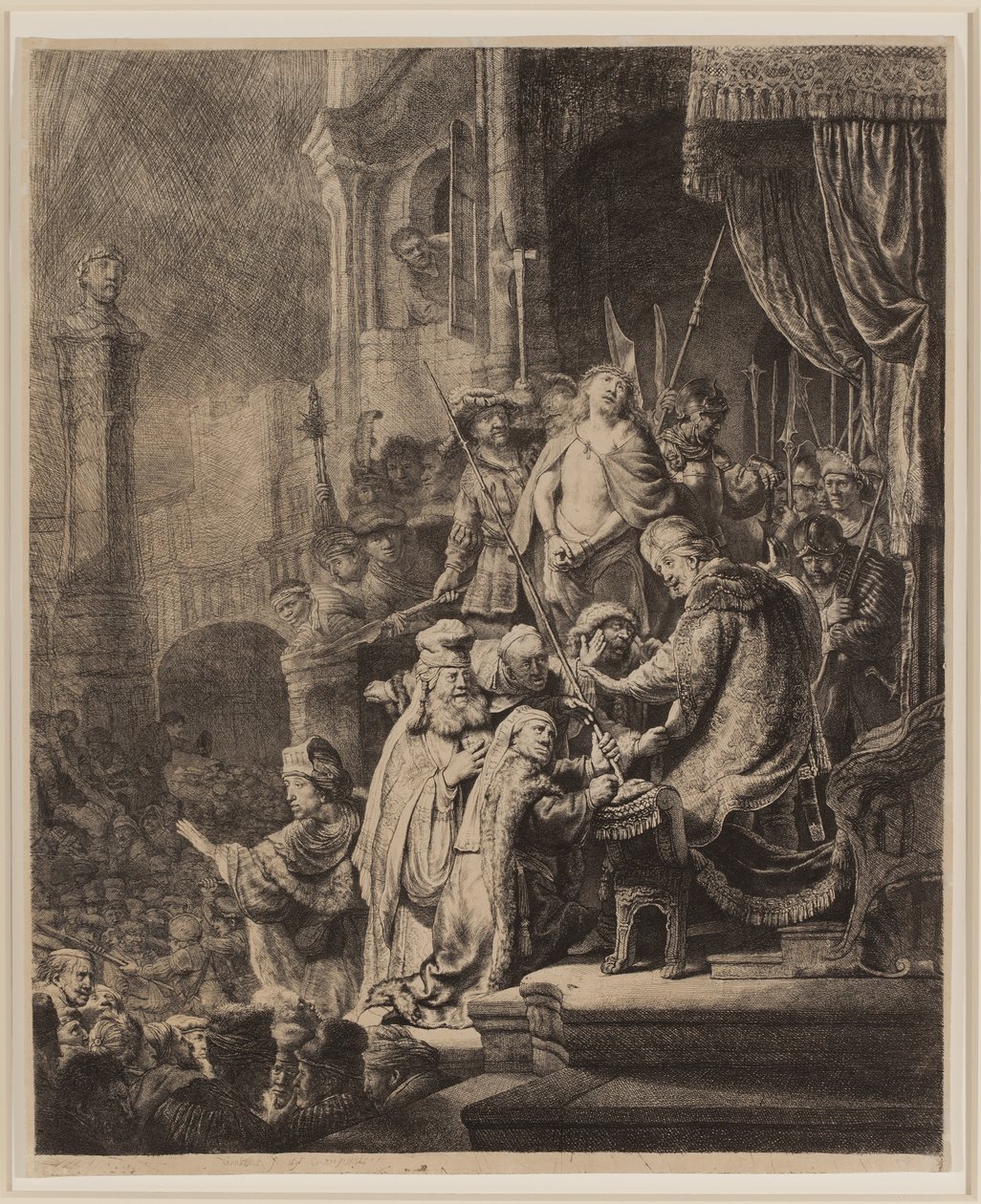 Christus voor Pilatus: grote plaat door Rembrandt van Rijn