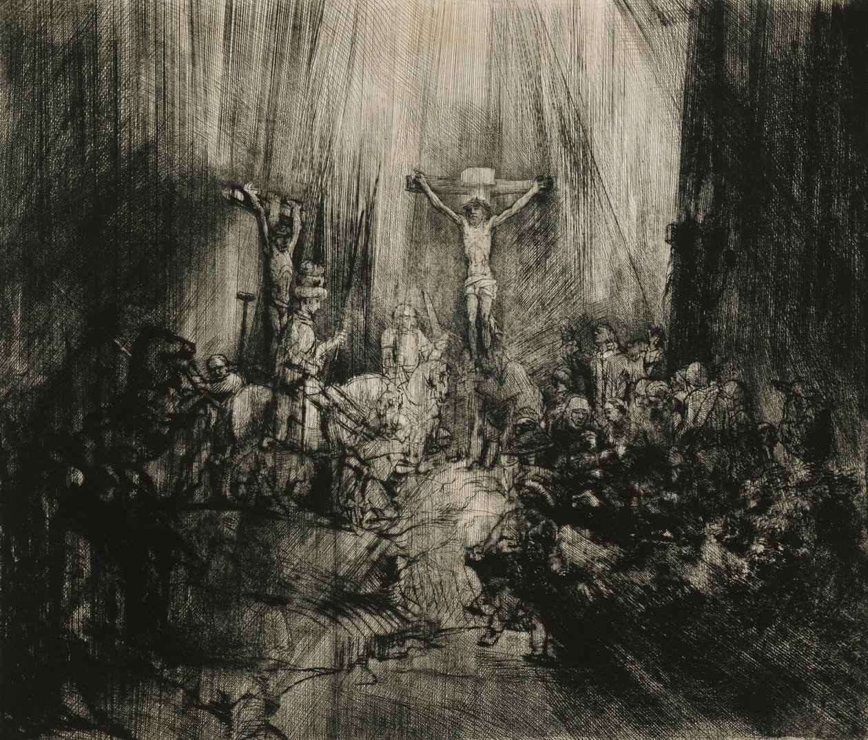 Christus Gekruisigd Tussen de Twee Dieven - "De Drie Kruisen", c.1653-1661 door Rembrandt van Rijn