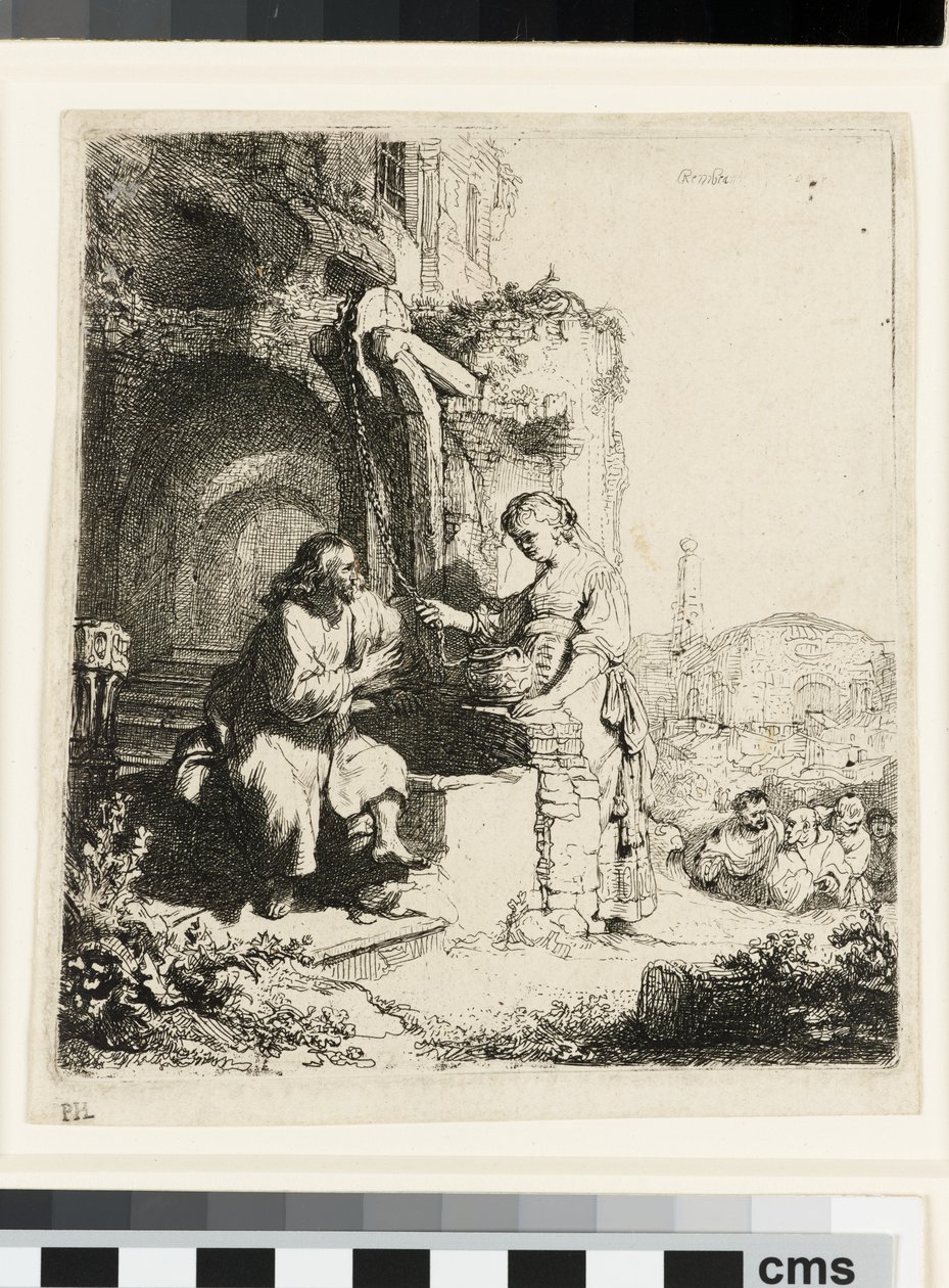 Christus en de Vrouw van Samaria tussen Ruïnes door Rembrandt van Rijn