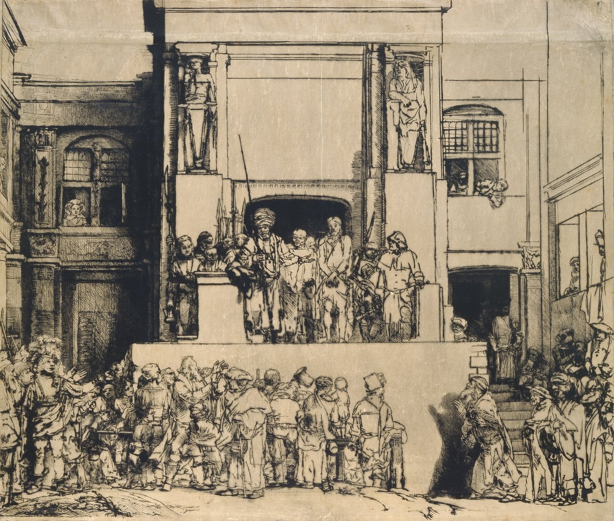 Christus gepresenteerd aan het volk: langwerpige plaat door Rembrandt van Rijn