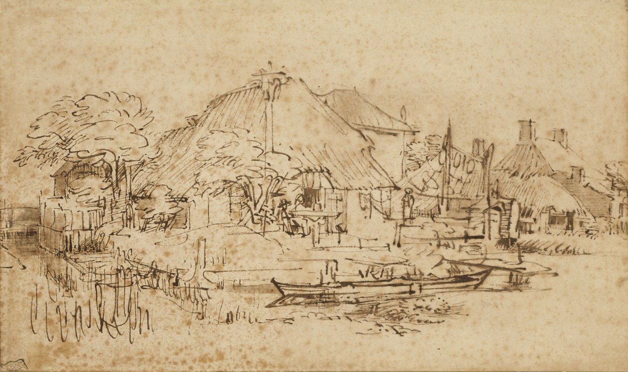 Huisje Naast een Kanaal door Rembrandt van Rijn
