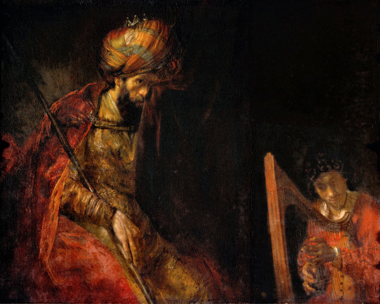 David speelt de harp voor Saul (olieverf op doek) door Rembrandt Harmensz. van Rijn