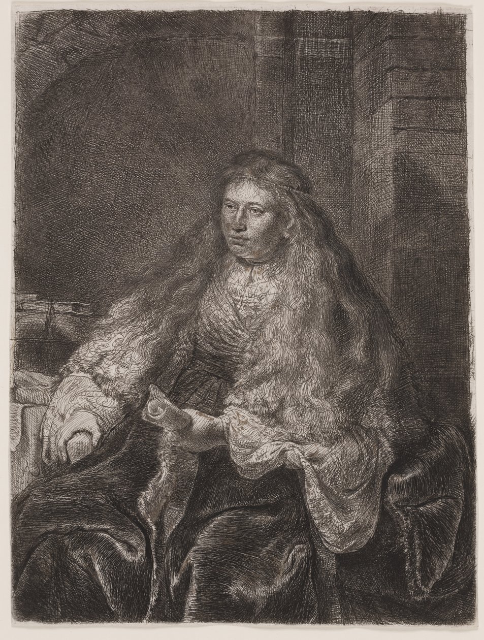 Meisje met Lang Haar op haar Schouders, of 