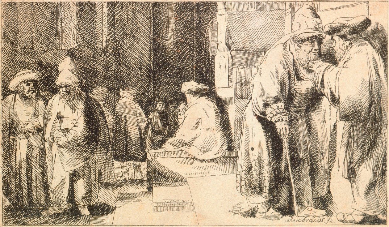 Joden in de synagoge door Rembrandt van Rijn