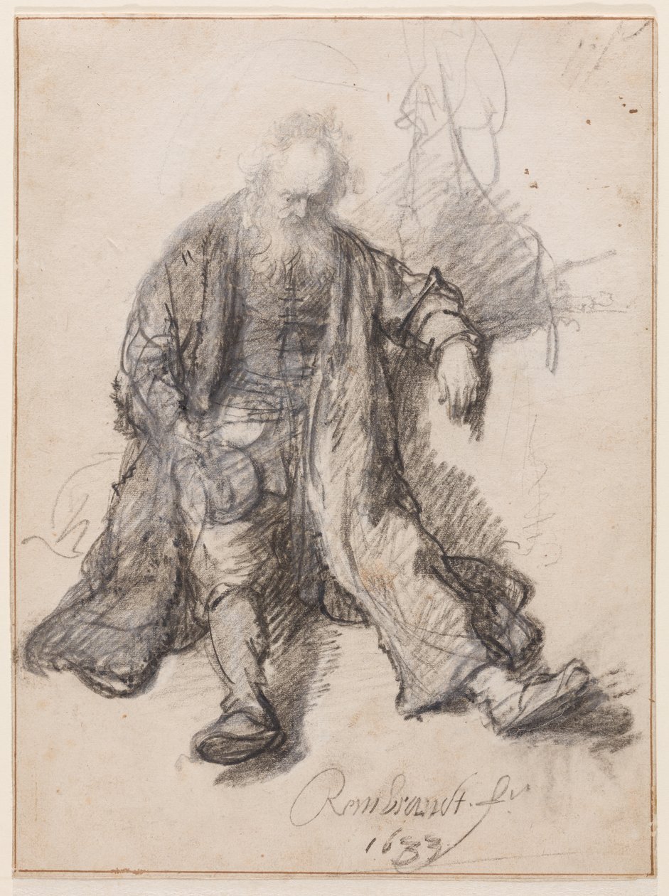 Oude man zittend (De dronken Lot?), c.1630-33 door Rembrandt Harmensz. van Rijn