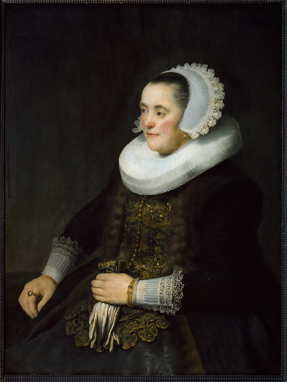 Portret van een Nederlandse Burgerlijke Vrouw met een Kraag en Hoofddoek door Rembrandt van Rijn