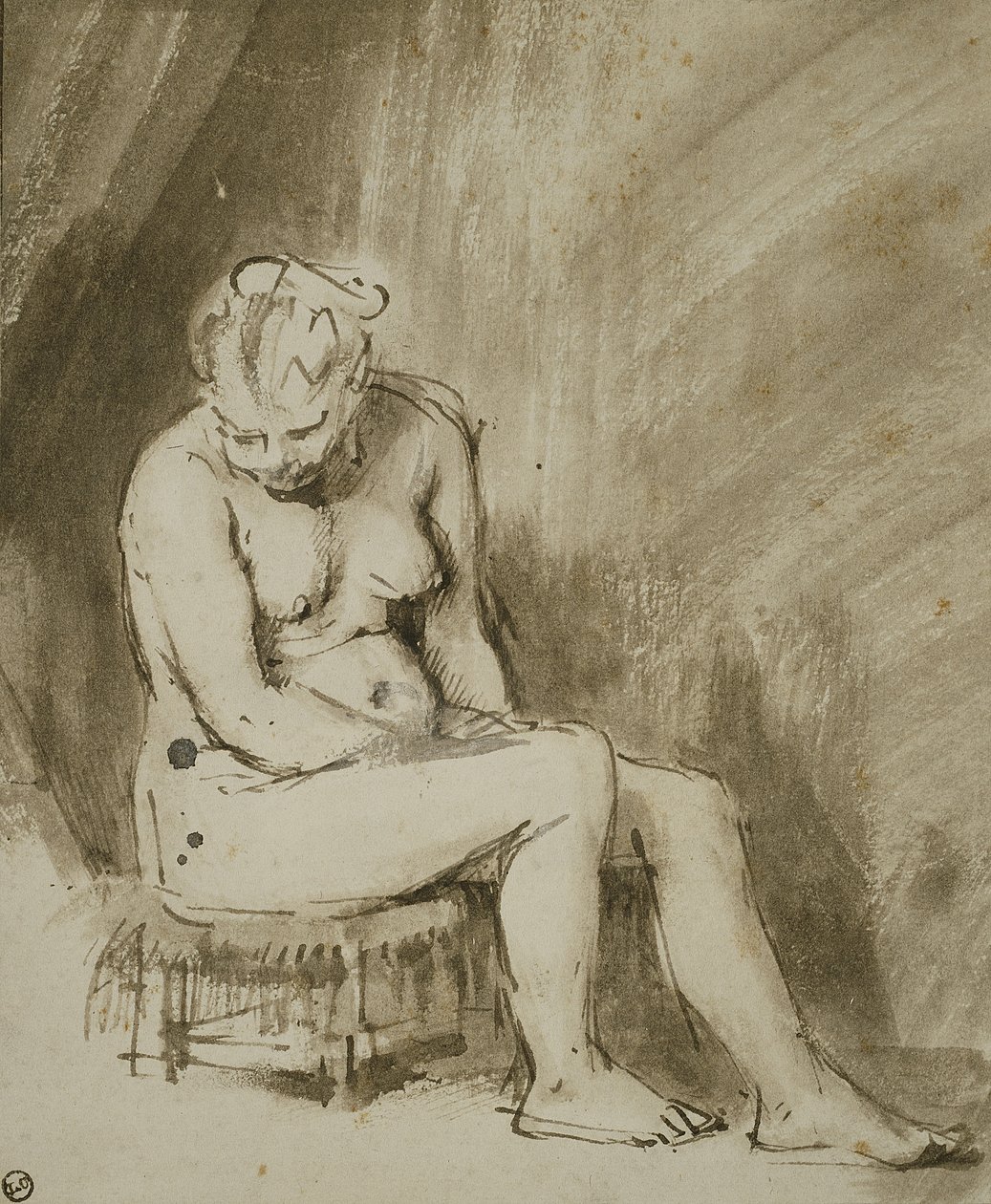 Zittende vrouwelijke naakt door Rembrandt van Rijn