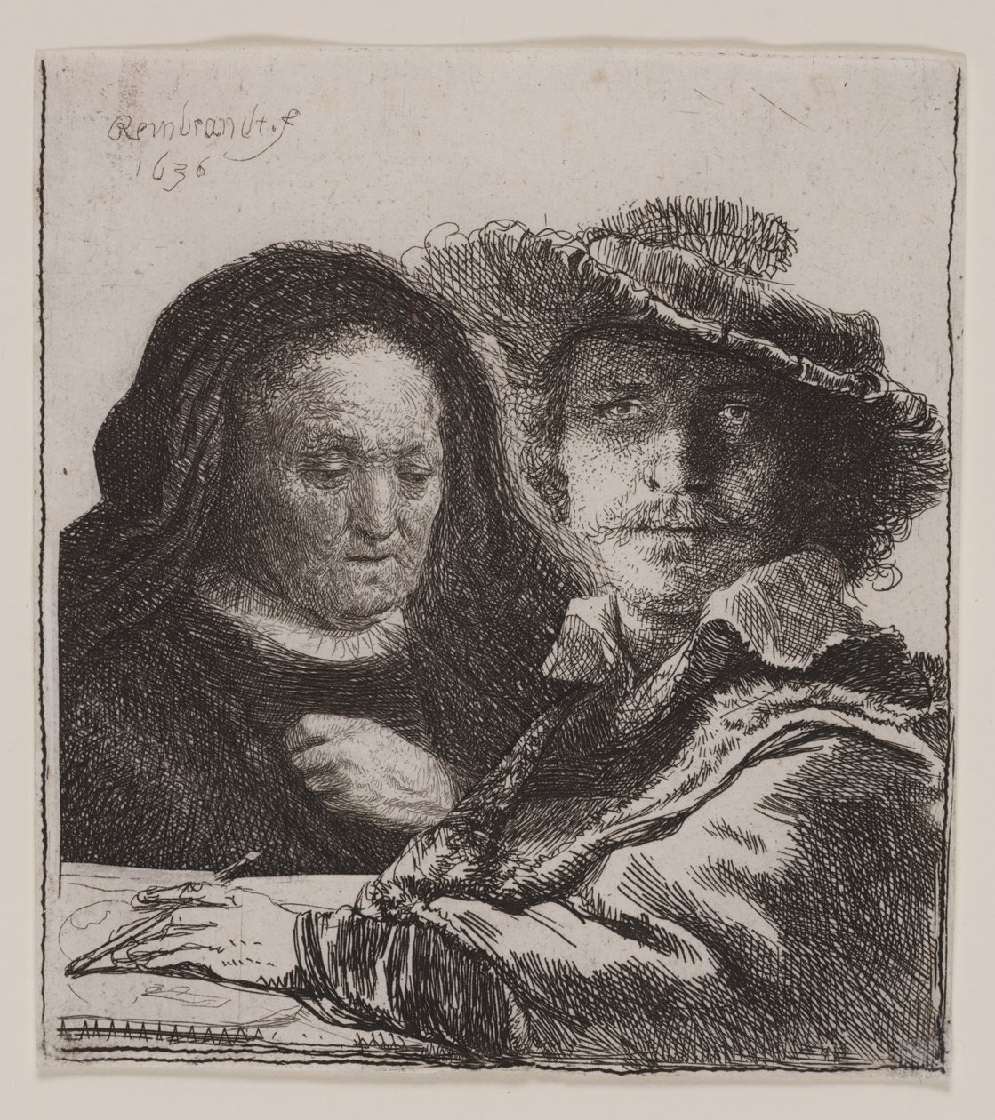 Zelfportret met de Moeder van de Kunstenaar door Rembrandt van Rijn