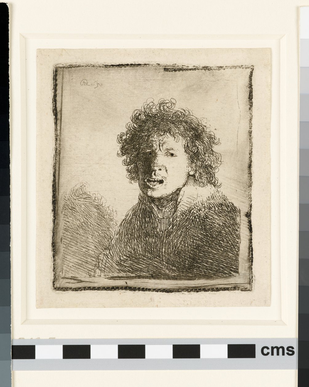 Zelfportret met open mond door Rembrandt van Rijn
