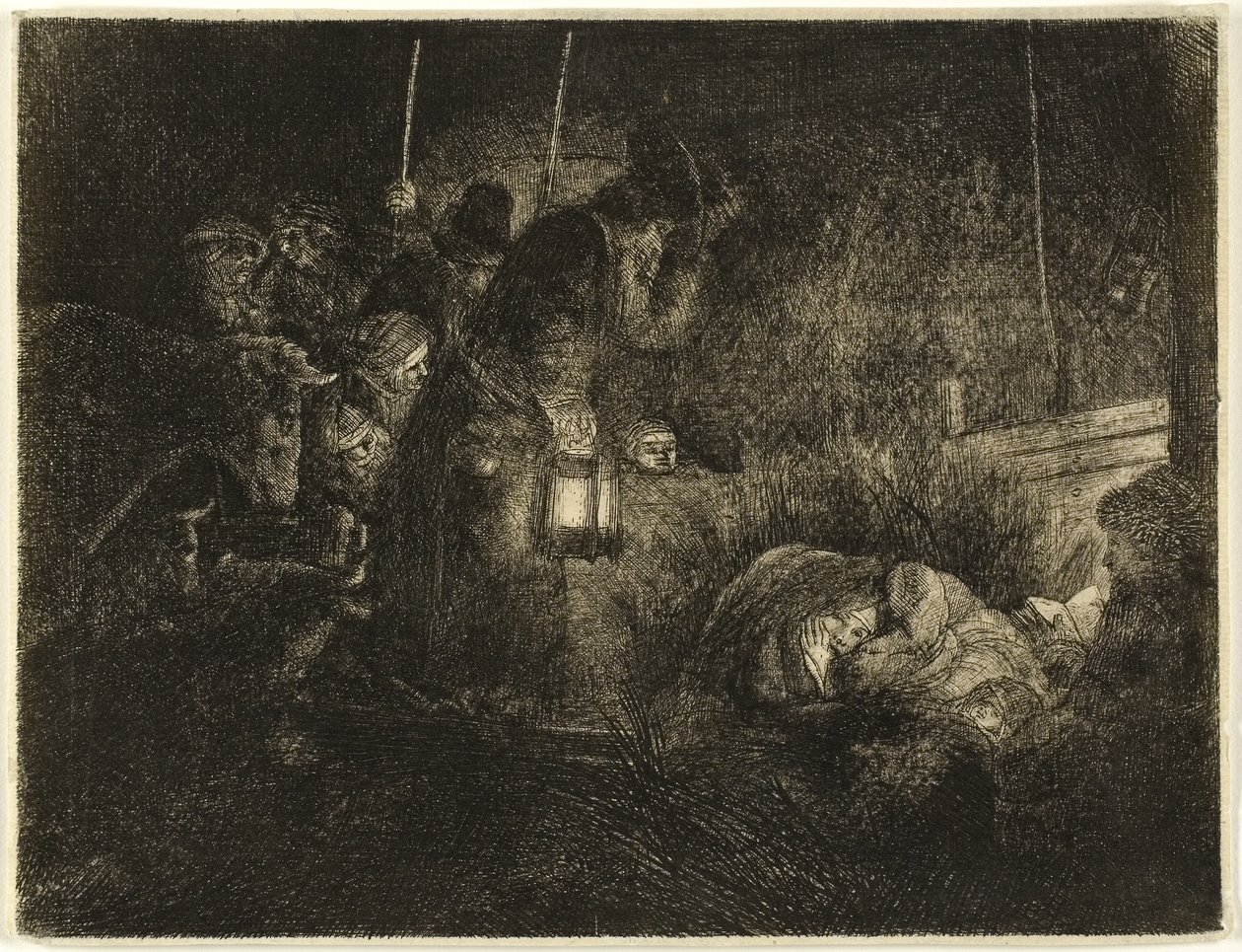 De aanbidding van de herders: een nachtstuk, c.1657 door Rembrandt Harmensz. van Rijn