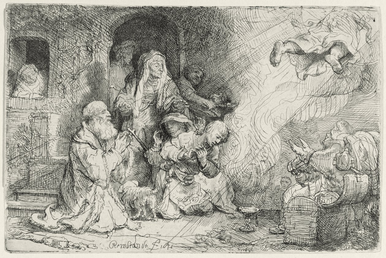 De engel vertrekt uit de familie van Tobias door Rembrandt van Rijn