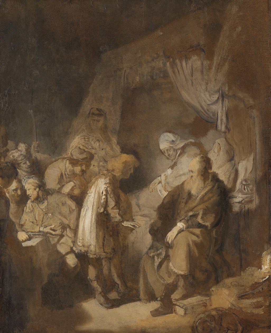 Jozef vertelt zijn dromen door Rembrandt van Rijn (signed by artist)