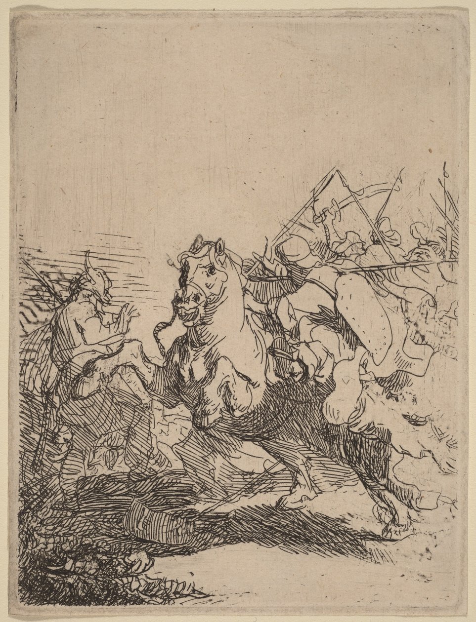 Een cavaleriegevecht door Rembrandt van Rijn
