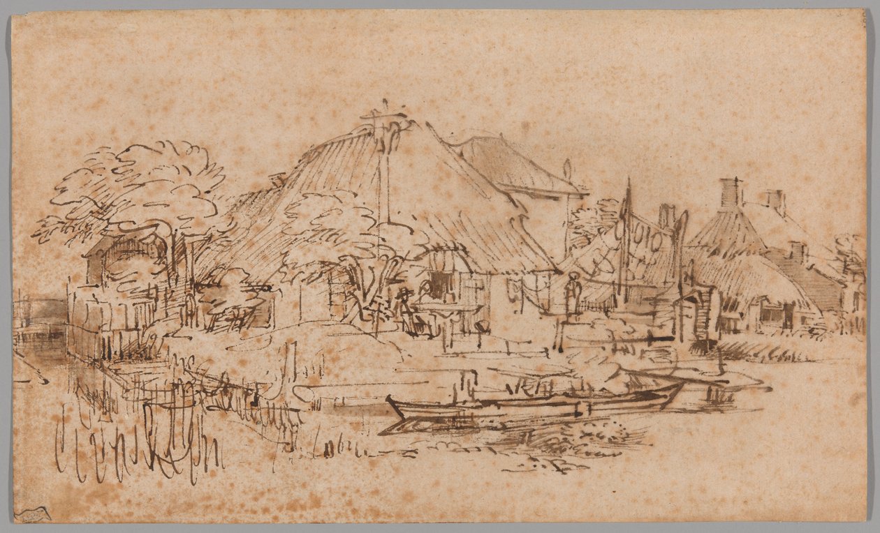 Een boerderij aan de Amsteldijk, gezien vanuit het noordwesten door Rembrandt van Rijn