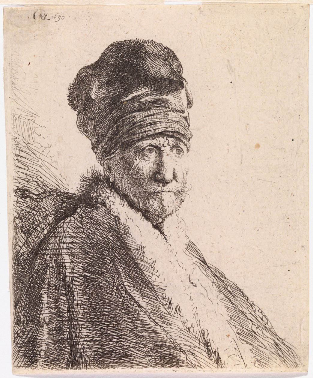 Een man met een tulband (de vader van Rembrandt) door Rembrandt van Rijn